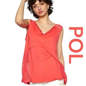 POL Cross-Back Coral Sleeveless Tank Top, Size M.